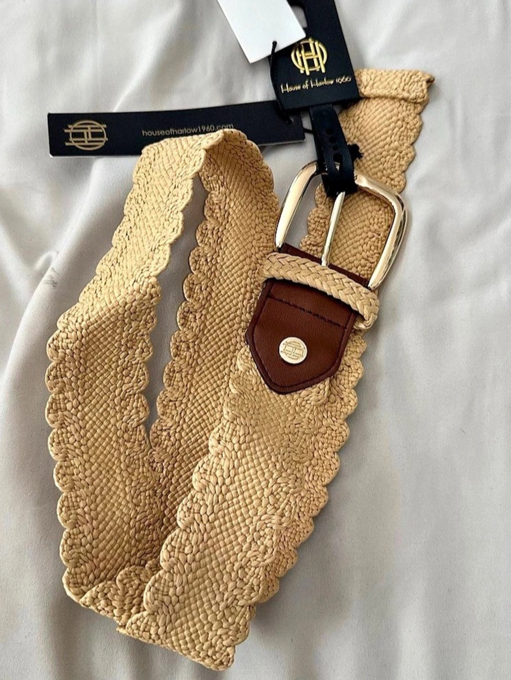House of Harlow 1960 Scallop Edge Woven Belt Beige & Brown M/M